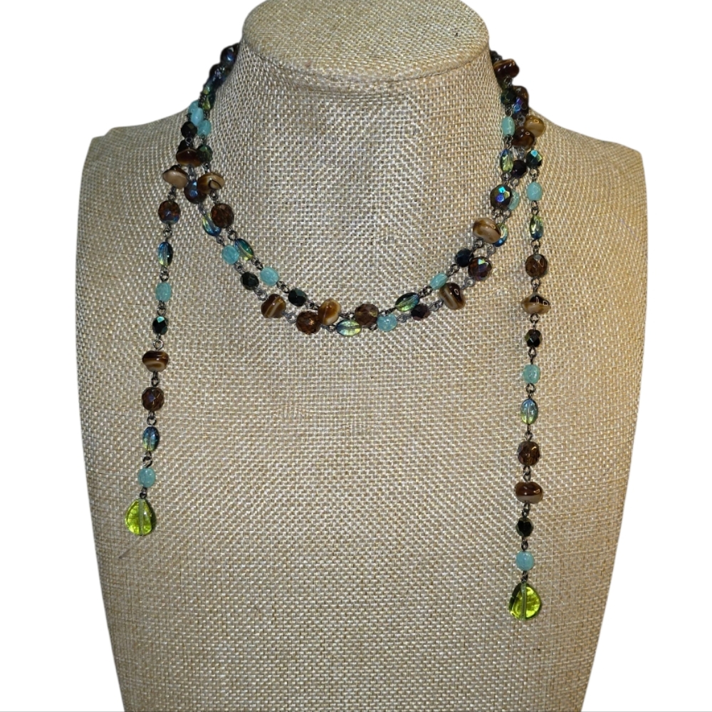 Treska Green Blue Multicolor Beaded‎ Lariat Necklace